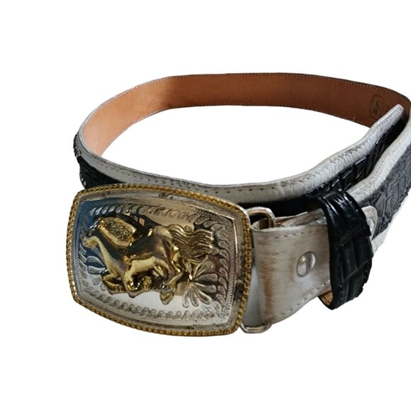 Great Donaldo Western Wear Blk & White Leather Belt, Size 36 - Picture 7 of 9
